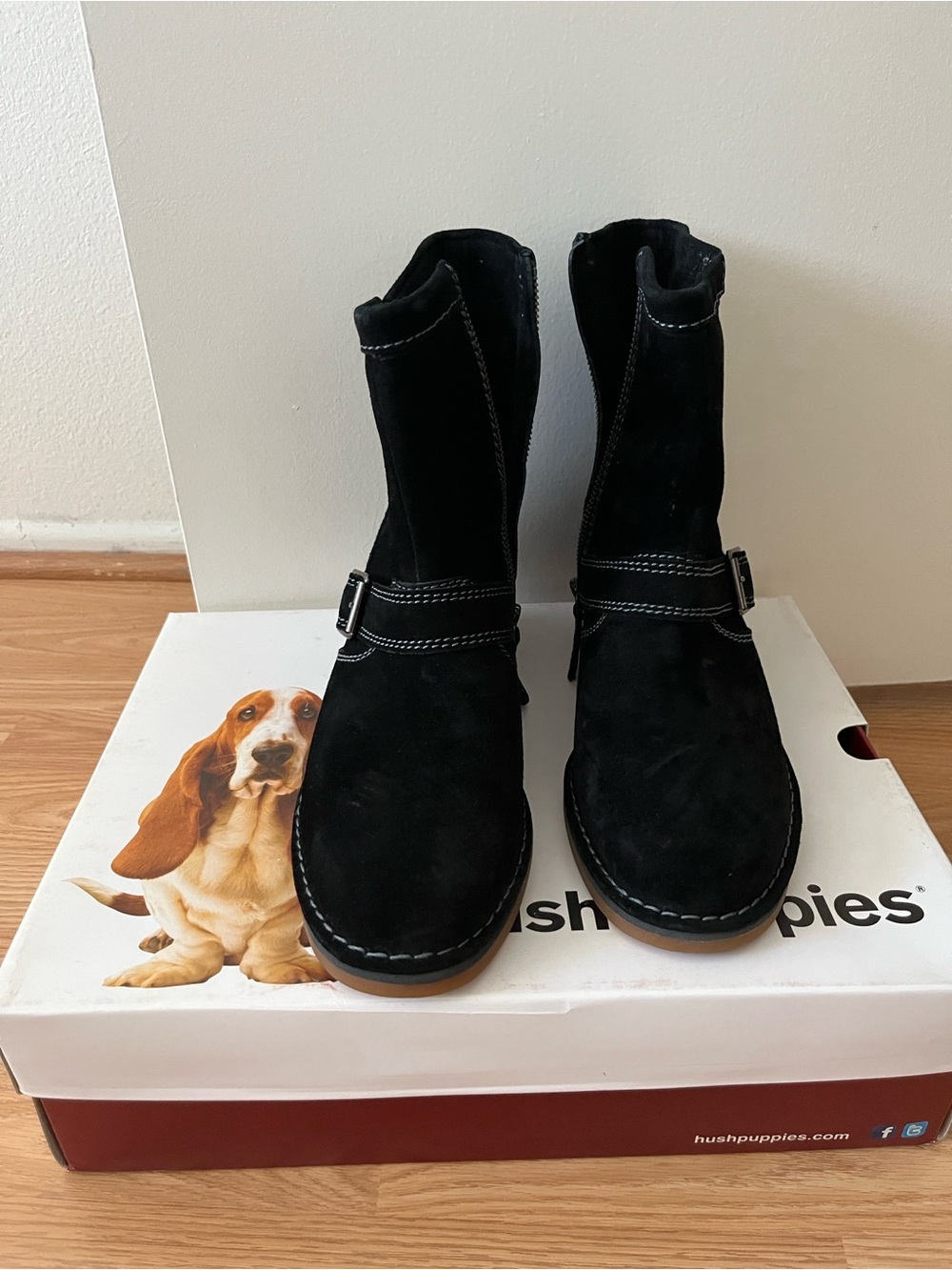 Hush Puppies Aydin Catelyn Black Suede Moto Boots Size 9.5 NIB